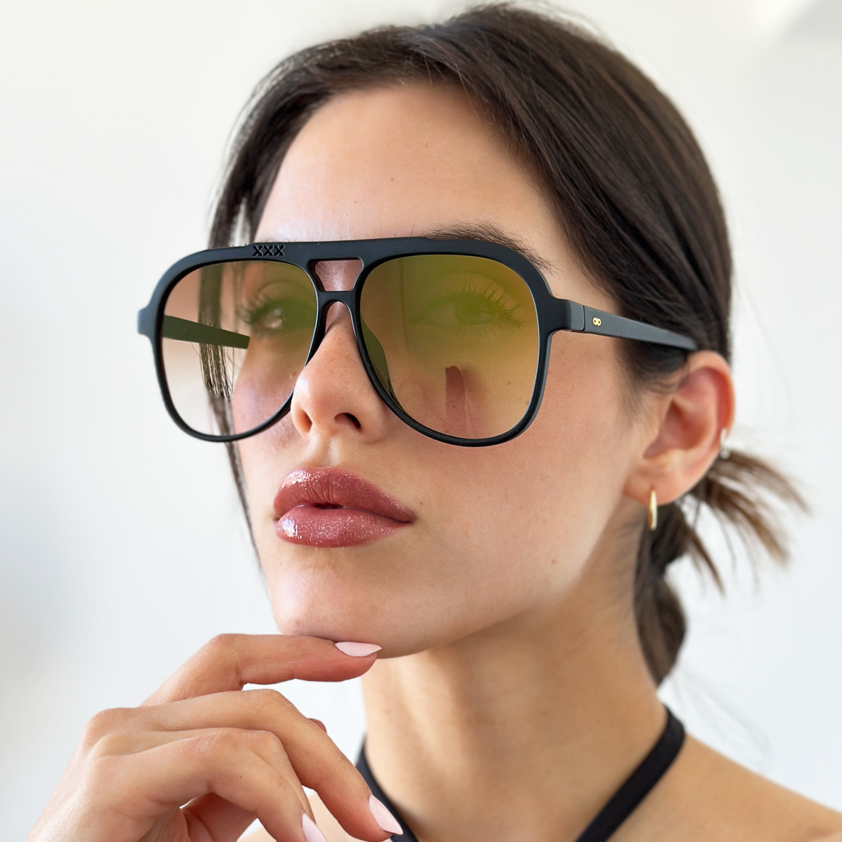 Triple Xxx Negro Mate Lente Suave Espejada Dorada Naranja Degrade