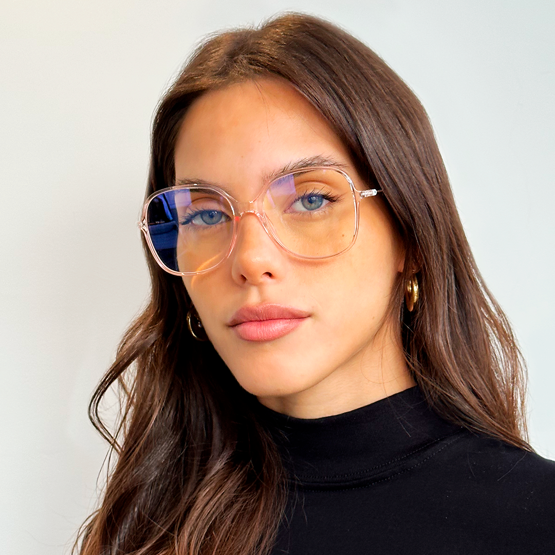 Anteojos Filtro Luz Azul Square Translucido Rosa