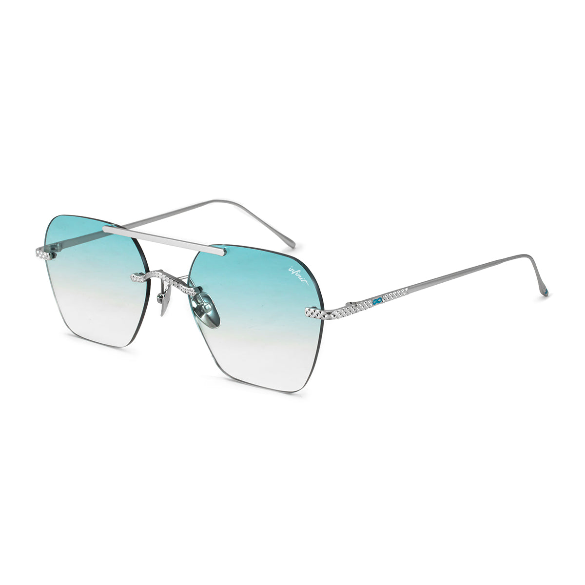 Anteojos de Sol Lyon Metal Premium Series Plateado Lente Celeste Degrade