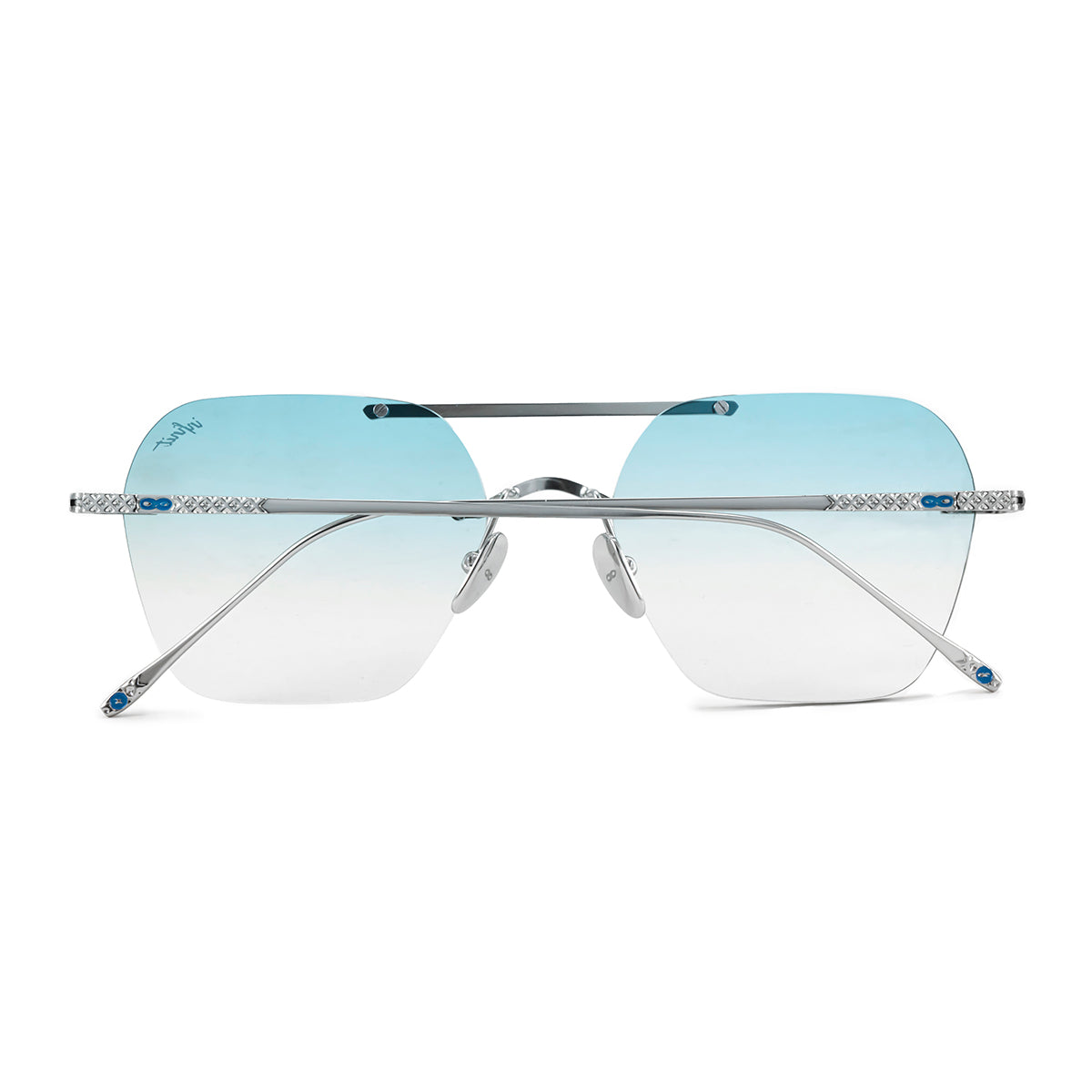 Anteojos de Sol Lyon Metal Premium Series Plateado Lente Celeste Degrade