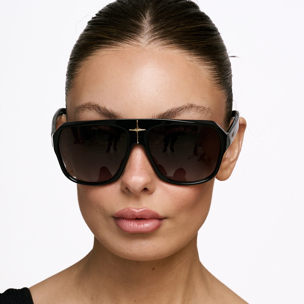 Cruz Negro Brillo Lente Gris Degrade