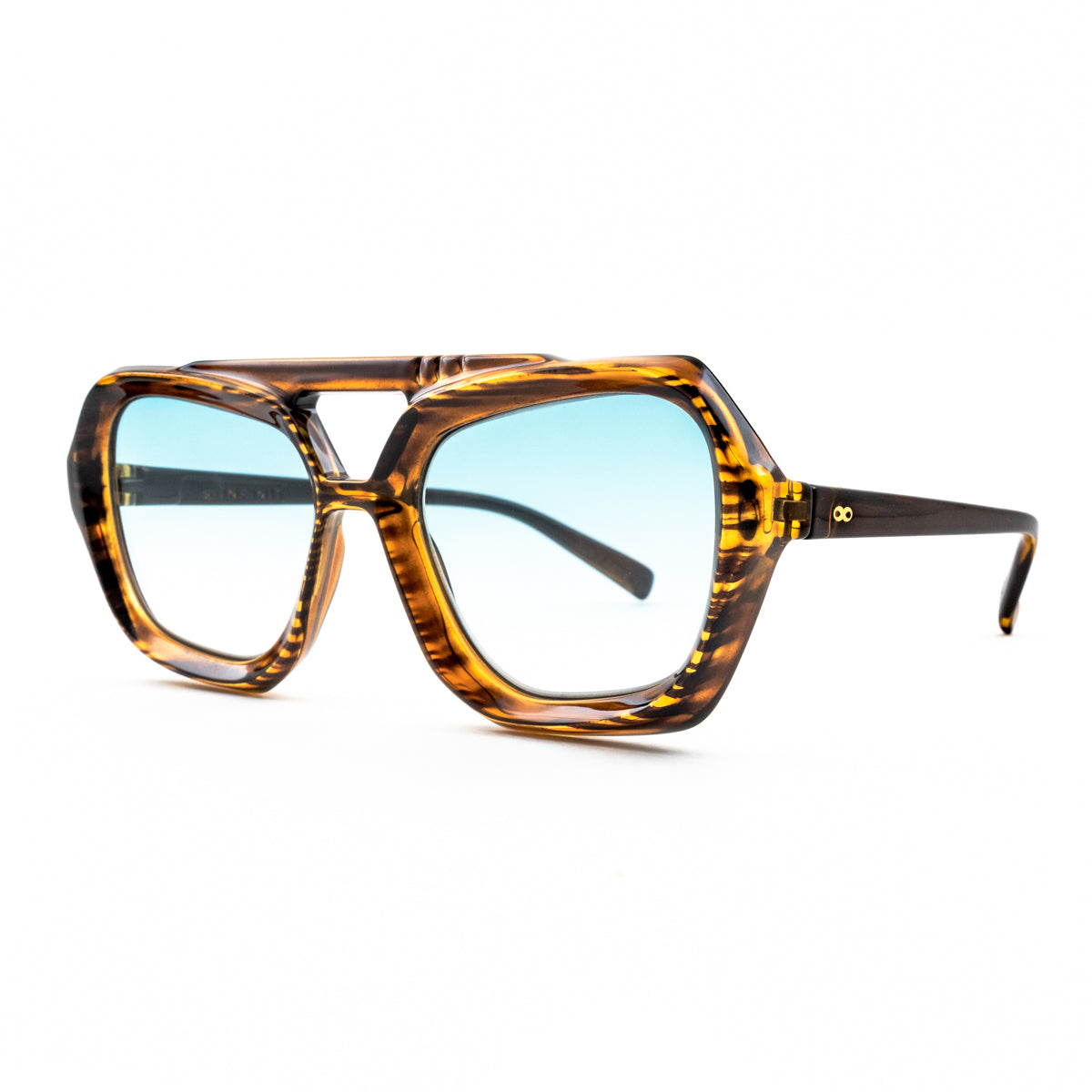 Anteojos De Sol Panther Carey Wood Lente Celeste Degrade