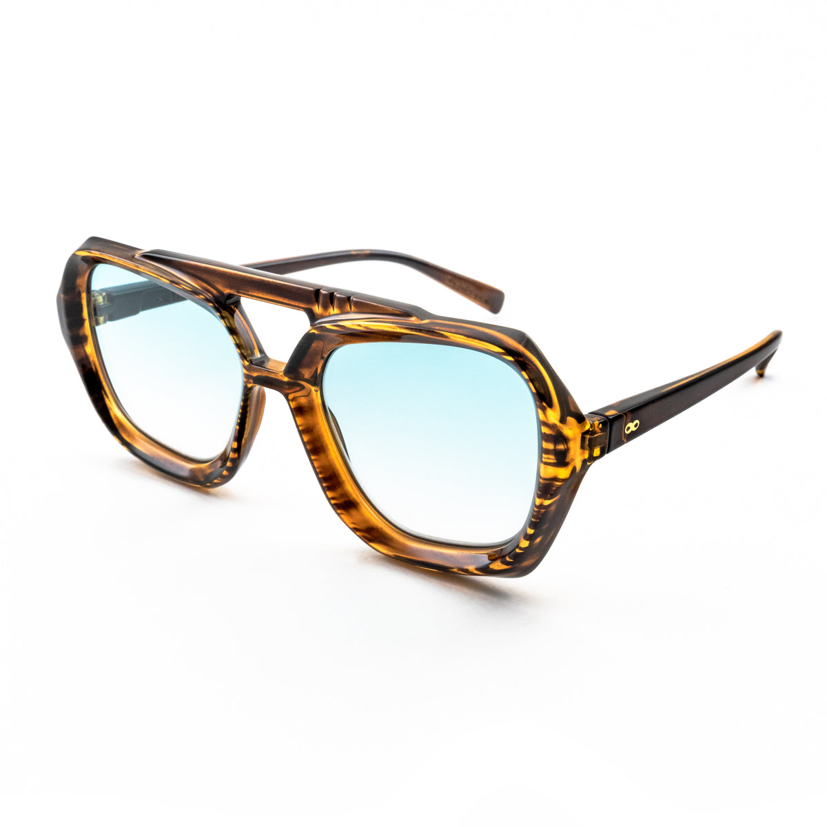 Anteojos De Sol Panther Carey Wood Lente Celeste Degrade