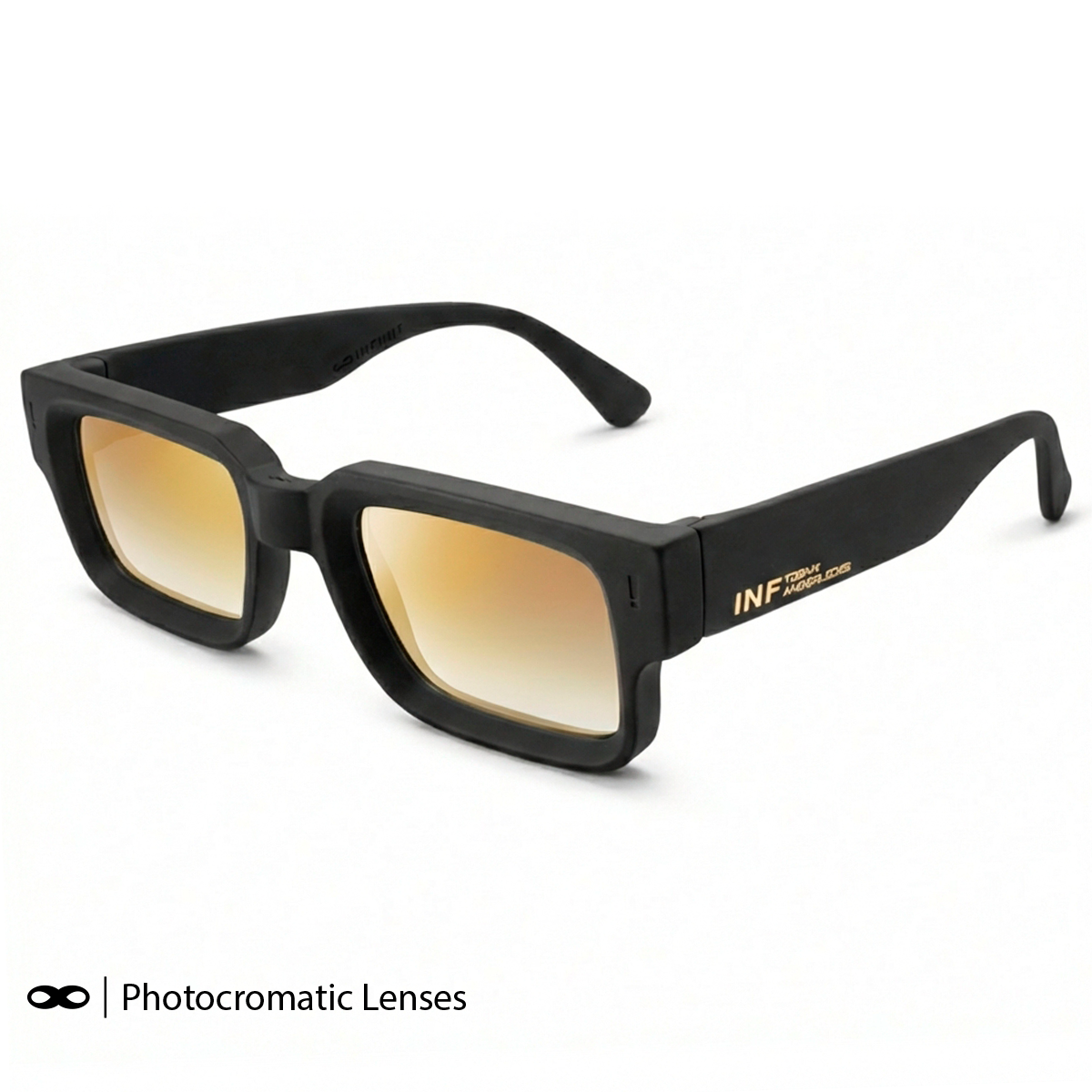 Anteojos Fotocromaticos Exclamation Negro Mate Lente Dorada Suave Espejada