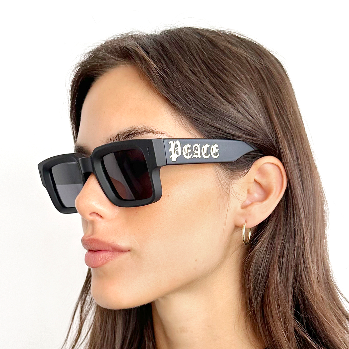 Anteojos De Sol Exclamation Negro Mate Lente Gris Peace Dorado Edicion Limitada