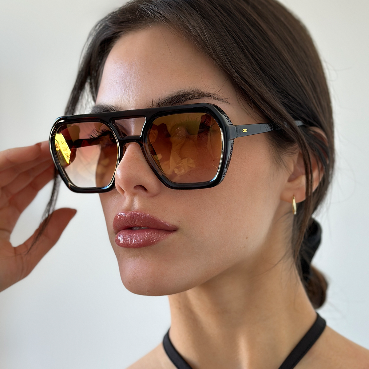 Lyon Negro Brillo Lente Suave Espejada Naranja Degrade