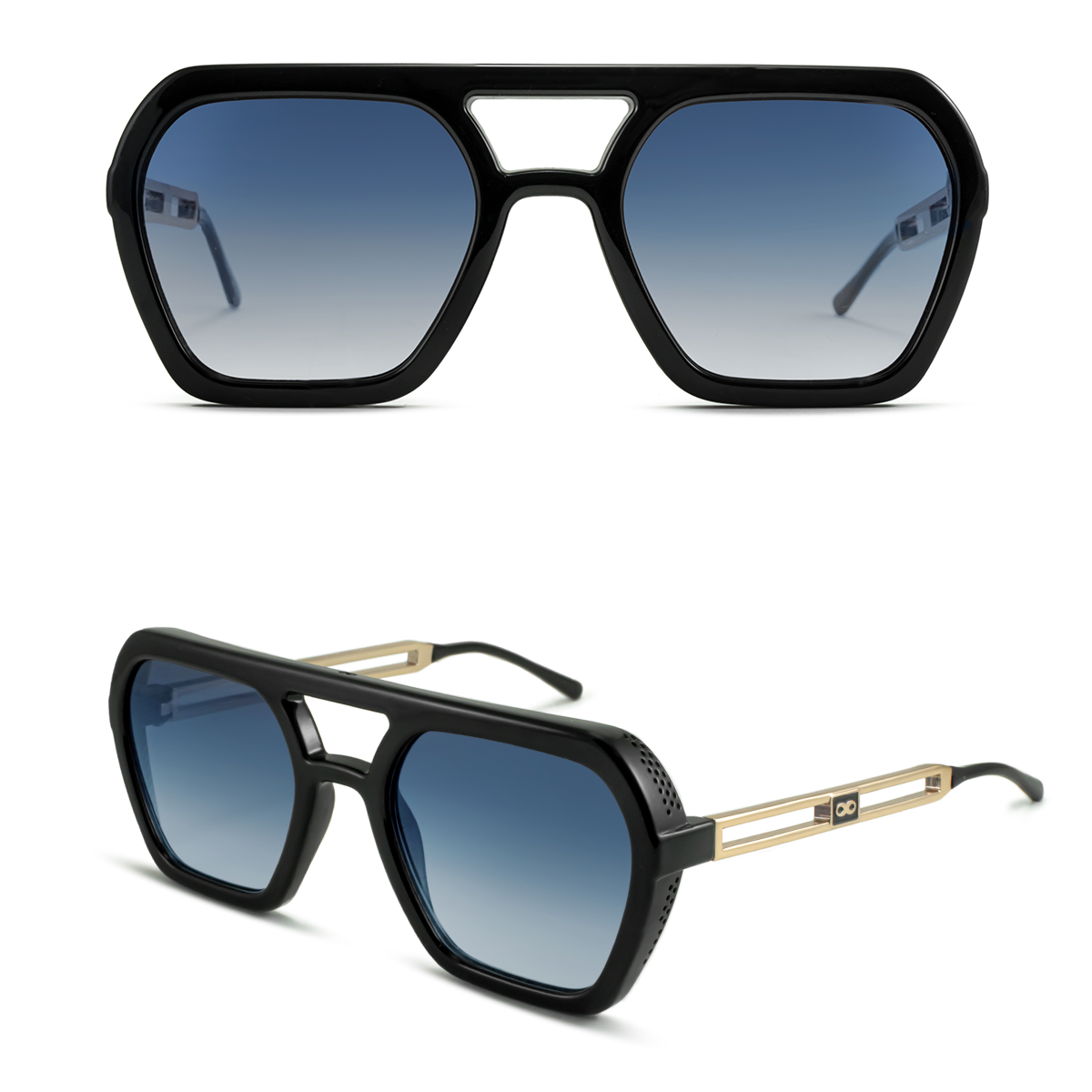 Lyon Metal Doble Barra Negro Brillo Lente Azul Degrade Edition - imagen 1