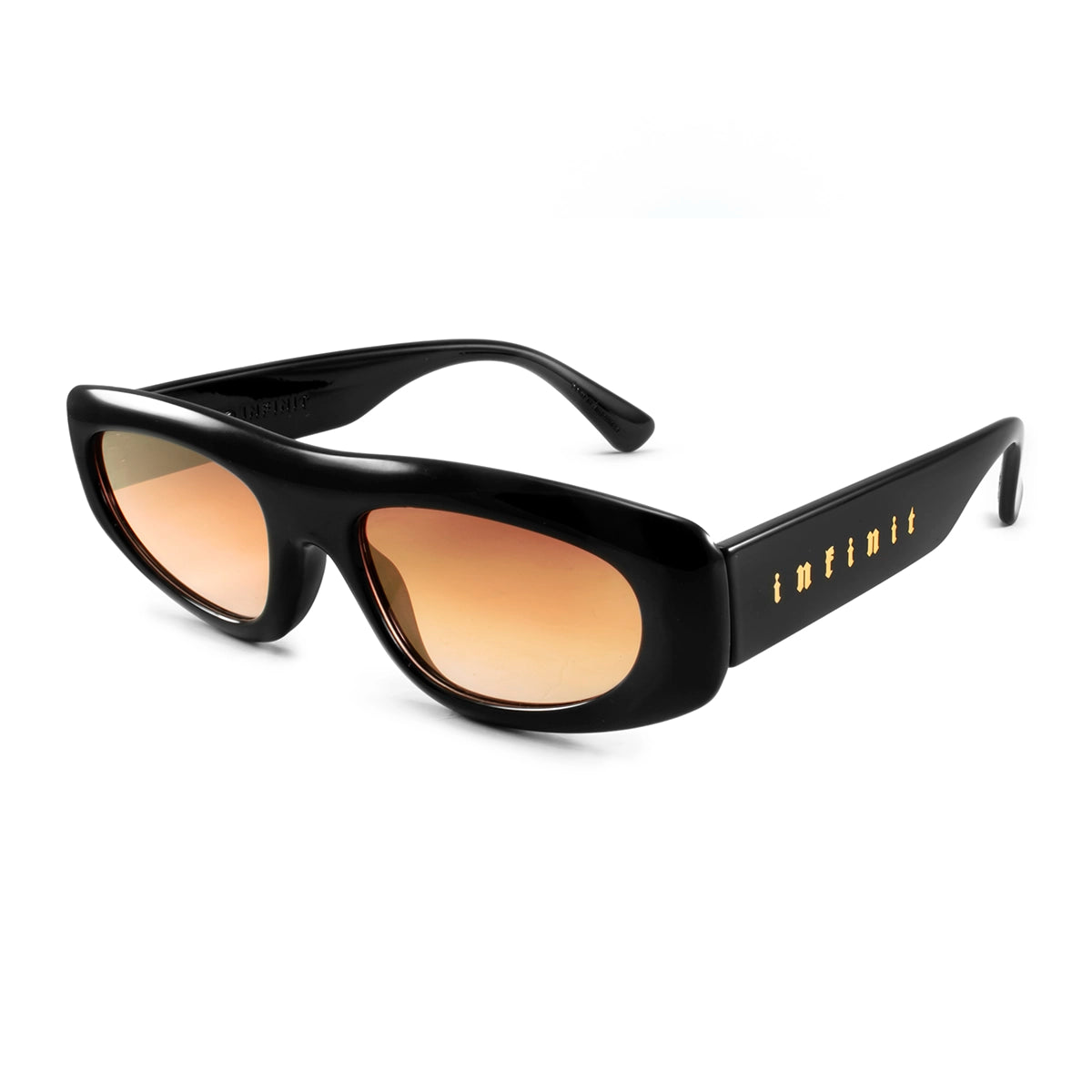 Anteojos De Sol Shanghai Negro Brillo Lente Suave Espejada Naranja