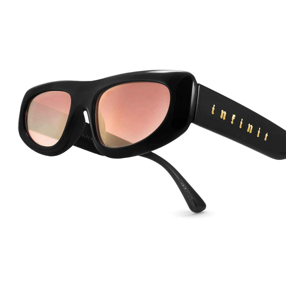 Anteojos De Sol Shanghai Negro Brillo Lente Suave Espejada Naranja