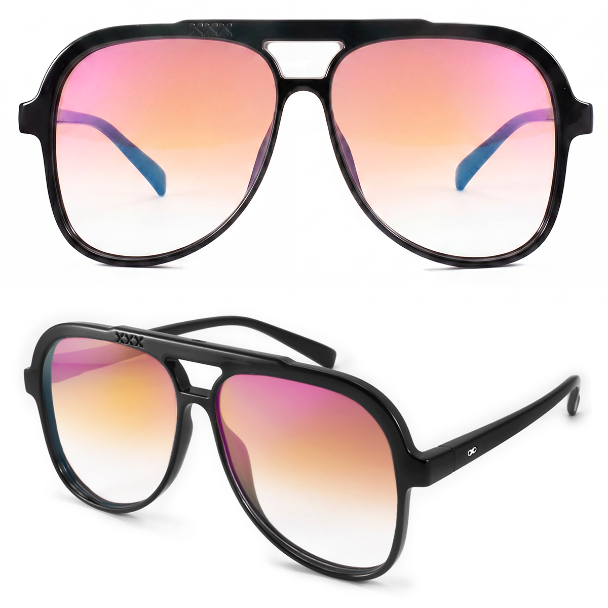 Triple Xxx Negro Brillo Lente Marron Suave Espejada Rosa Degrade
