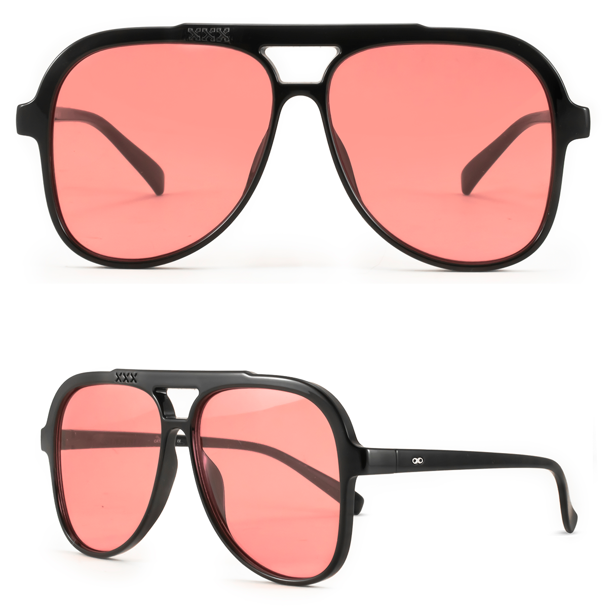 Triple Xxx Negro Brillo Lente Rosa