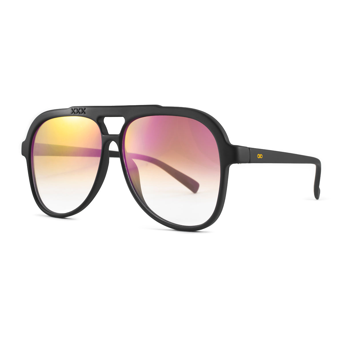 Anteojos De Sol Triple Xxx Negro Mate Lente Suave Espejada Rosa Degrade