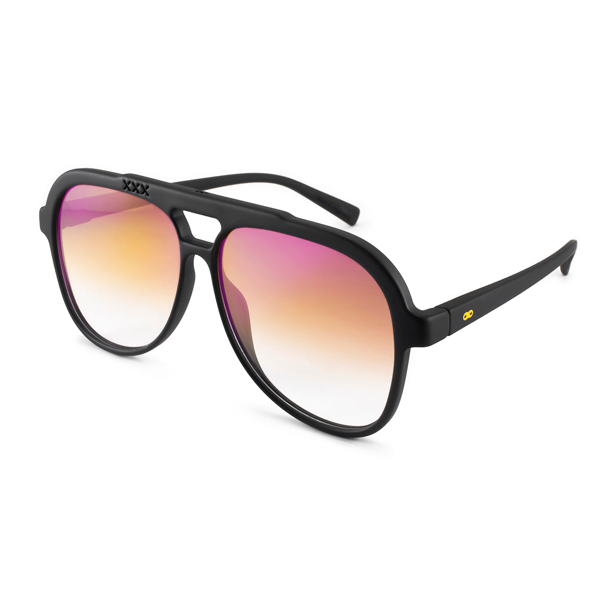Anteojos De Sol Triple Xxx Negro Mate Lente Suave Espejada Rosa Degrade