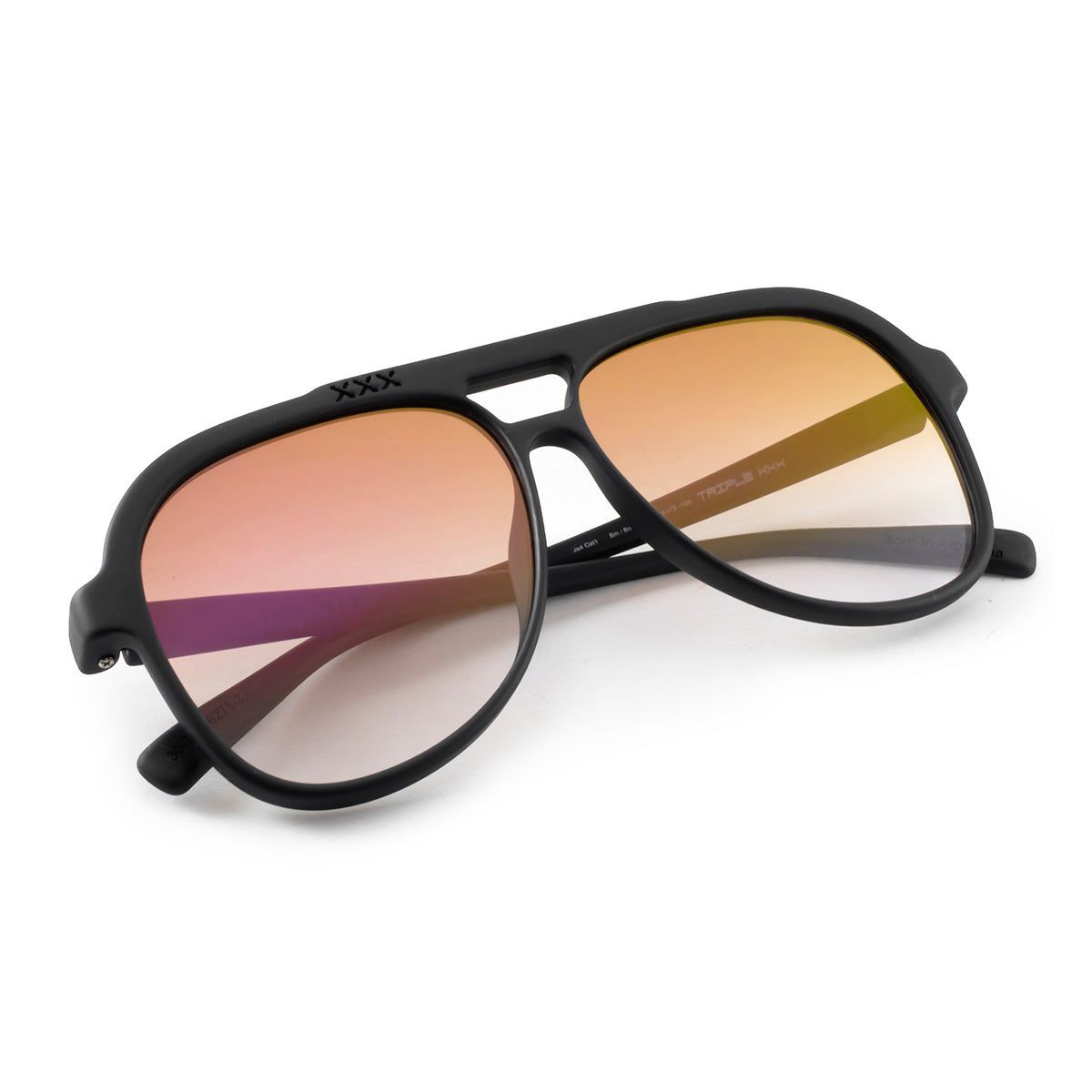 Anteojos De Sol Triple Xxx Negro Mate Lente Suave Espejada Rosa Degrade