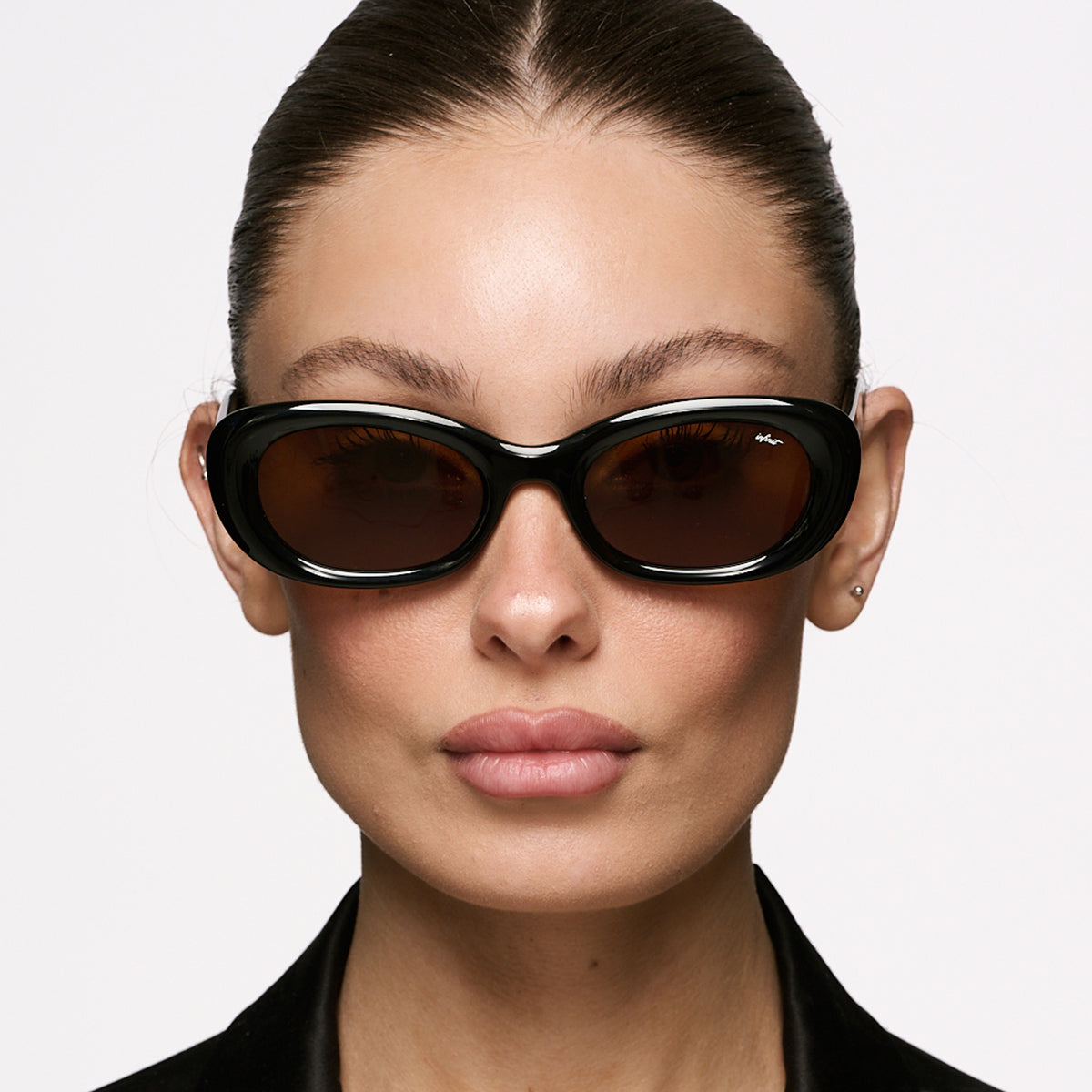 Twiggy Negro Brillo Lente Marron