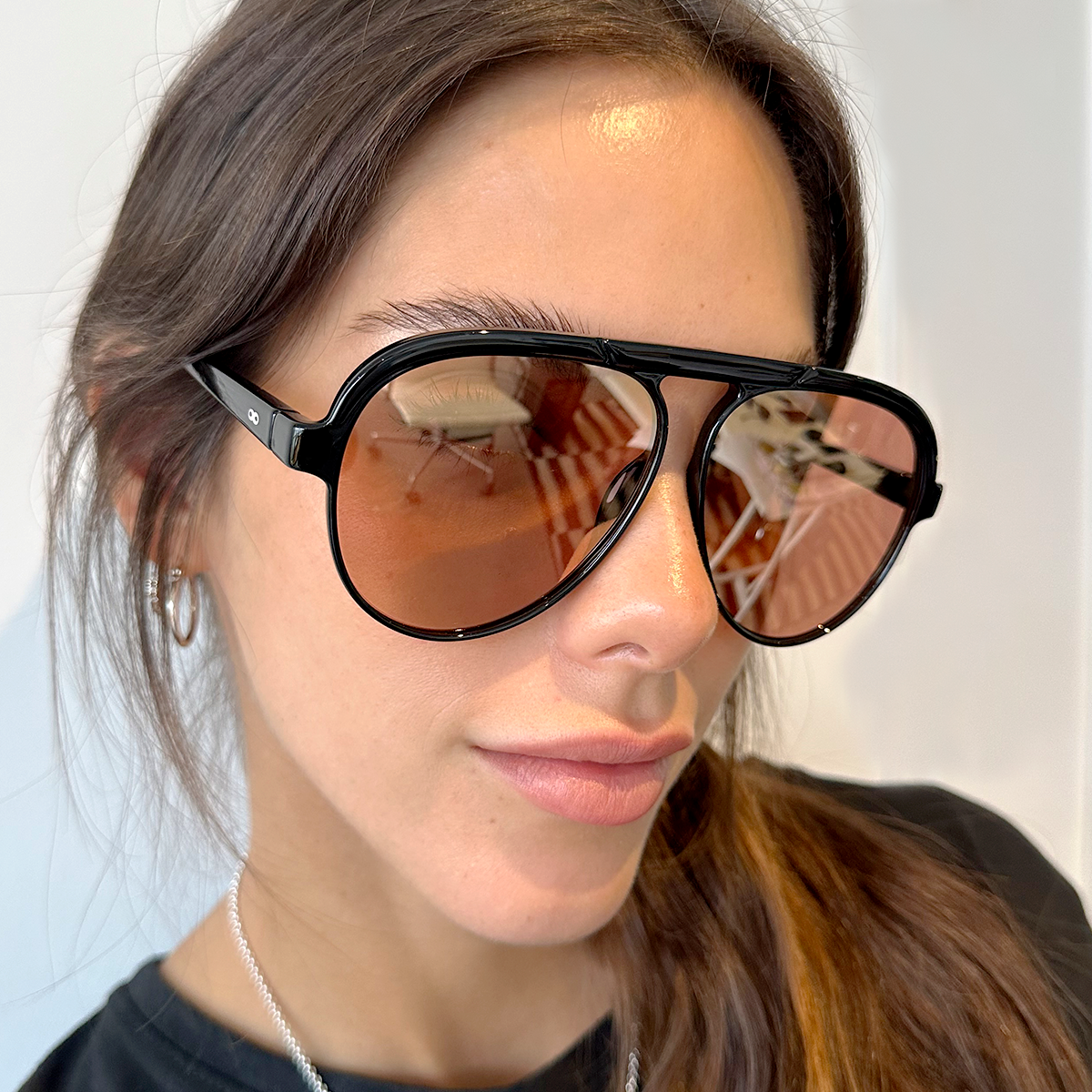 Paris Negro Brillo Lente Espejada Rosa