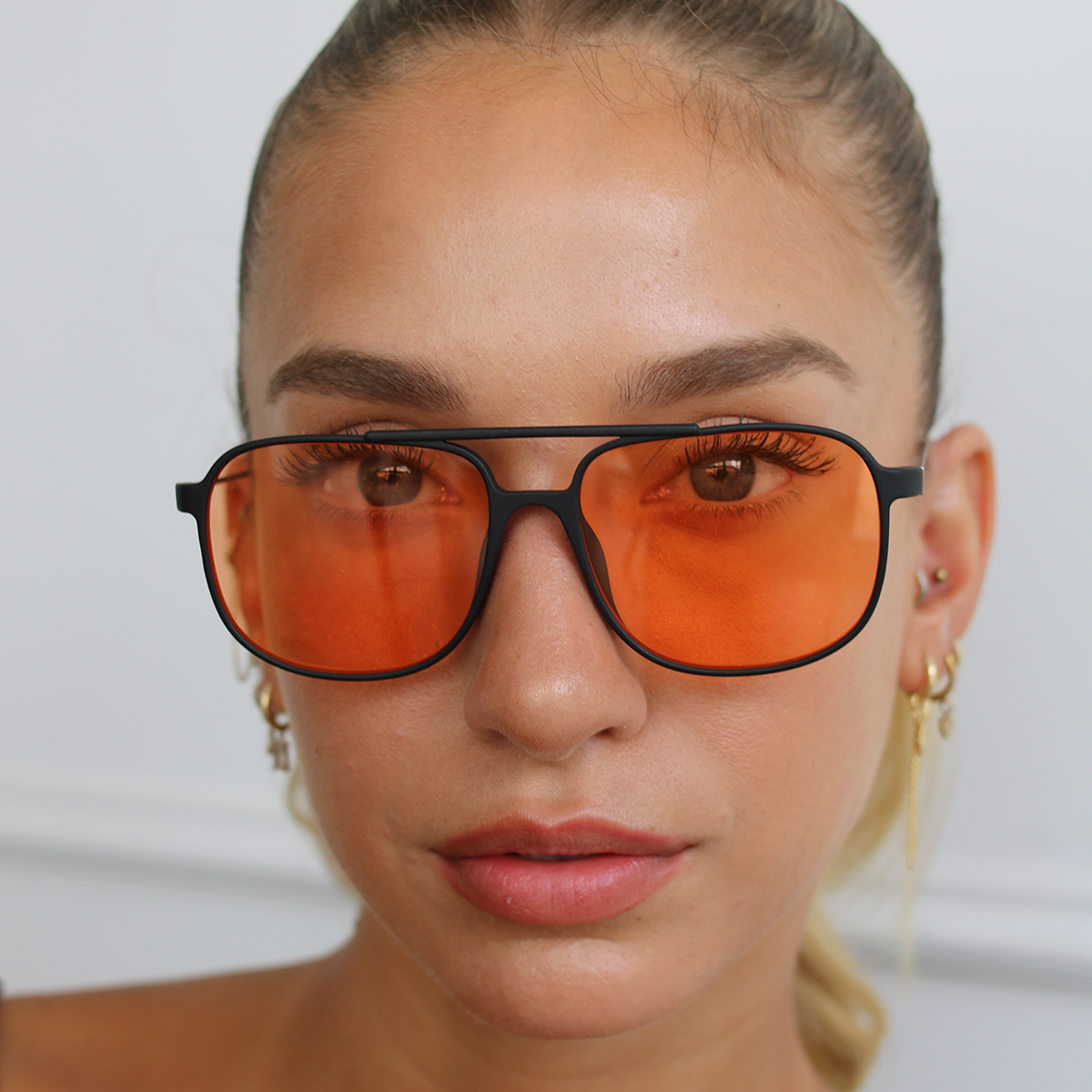 Anteojos De Sol Caravan Negro Mate Lente Naranja
