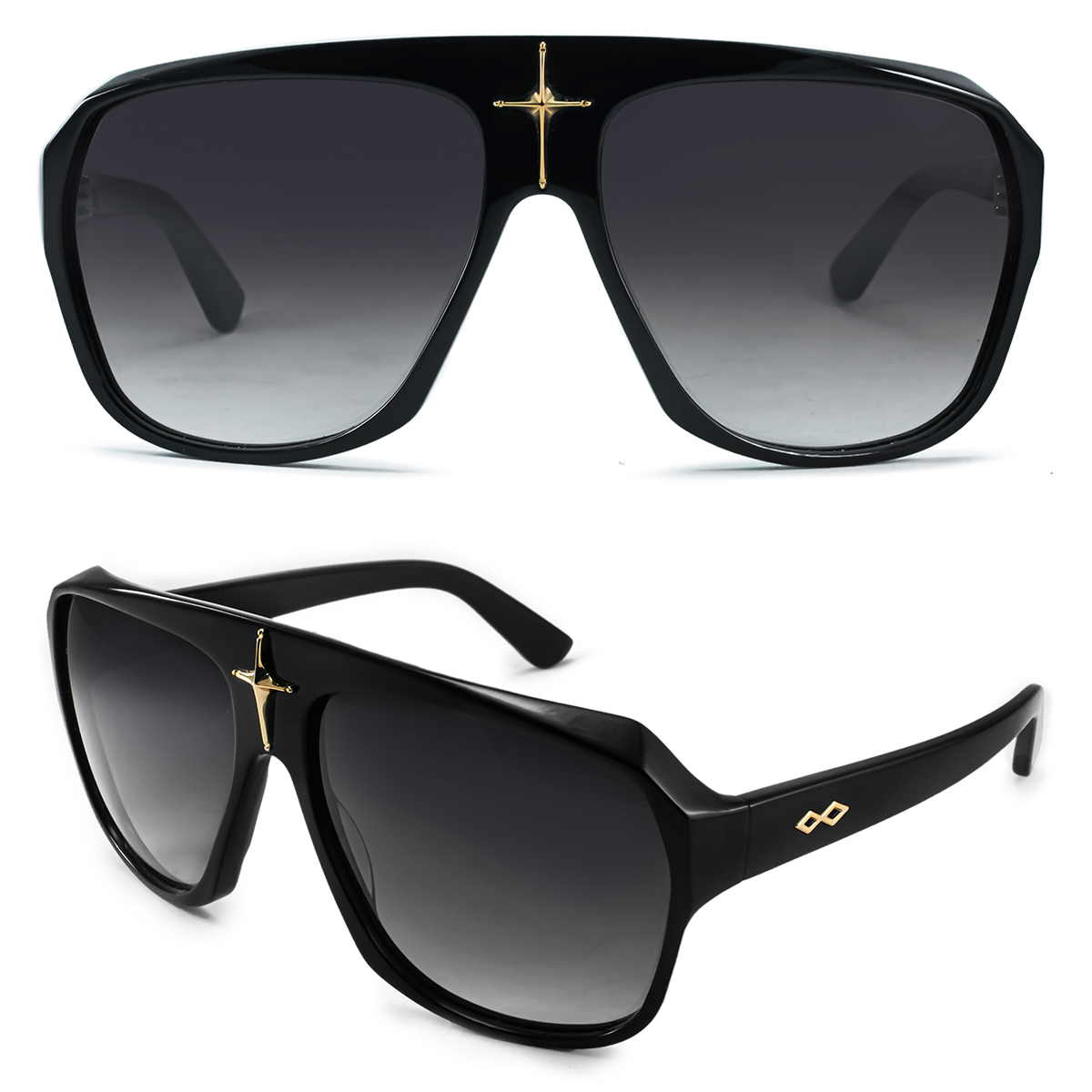 Cruz Negro Brillo Lente Gris Degrade