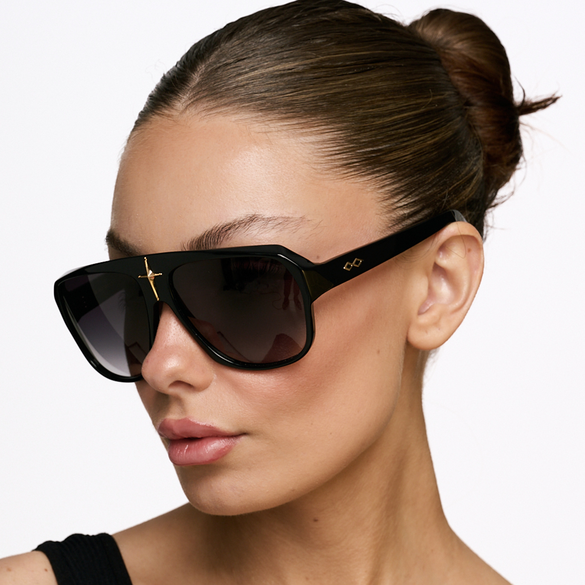 Cruz Negro Brillo Lente Gris Degrade