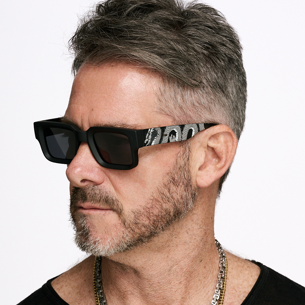 Exclamation Dragon Plateado Negro Mate Lente Gris