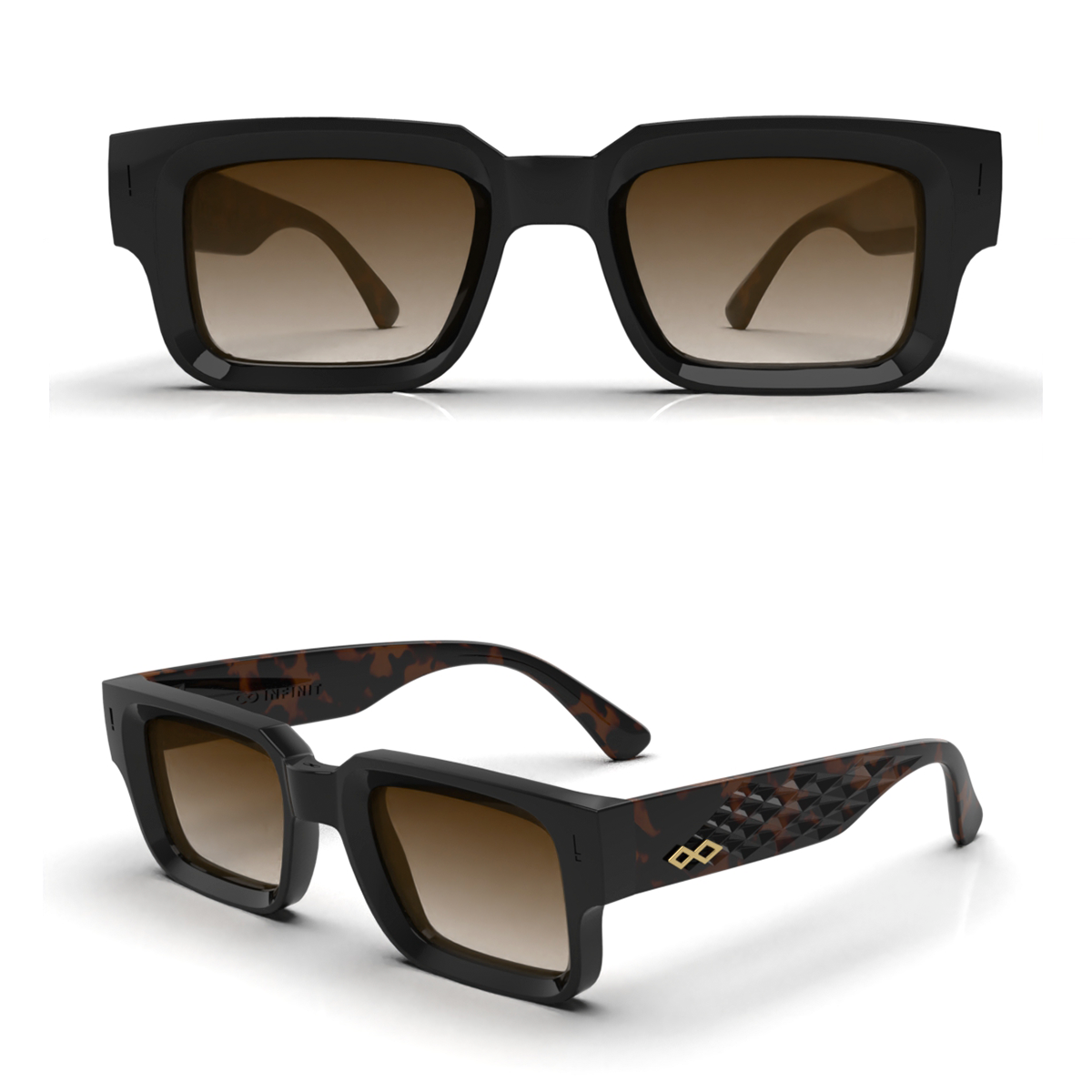 Anteojos De Sol Exclamation 3D Negro Brillo Carey Lente Marron Degrade Edicion Limitada