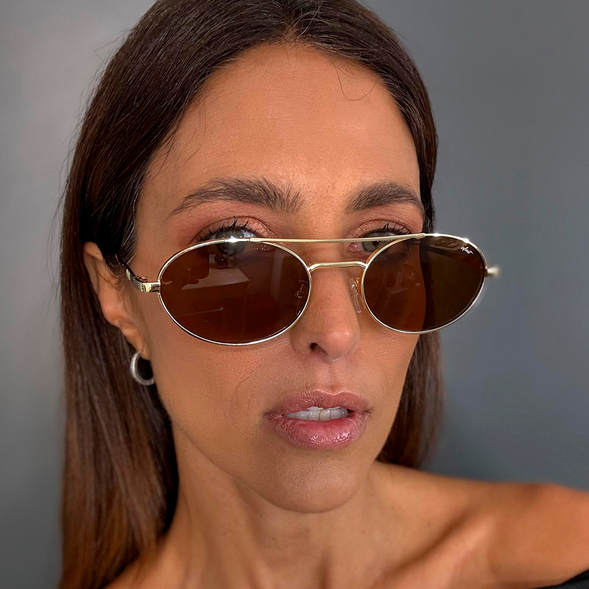 Anteojos De Sol Kaid Dorado Lente Marron By Pampita