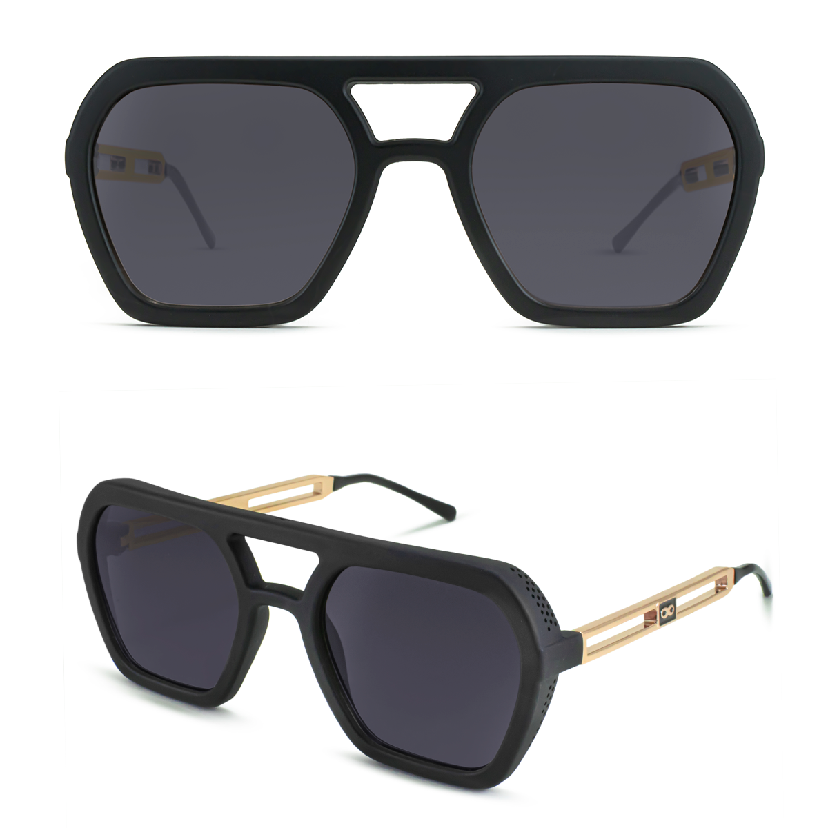 Anteojos De Sol Lyon Metal Doble Barra Negro Mate Lente Gris Special Edition