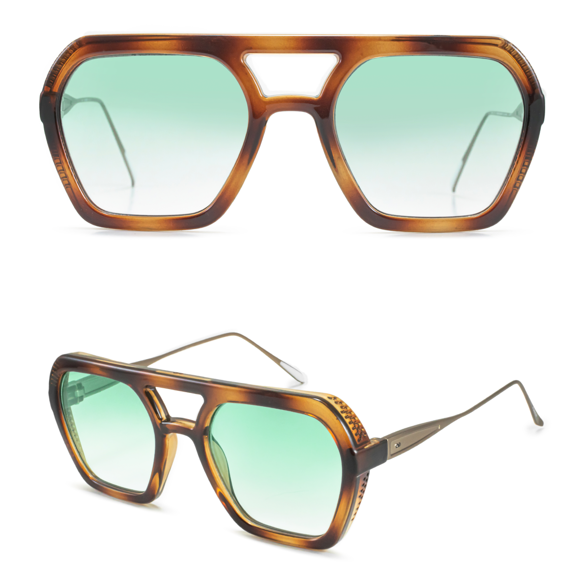 Anteojos De Sol Lyon Special Metal Edition Carey Lente Verde Degrade