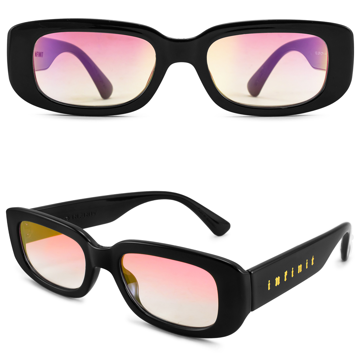 New York Negro Brillo Lente Suave Espejada Rosa Degrade Gotic Gold