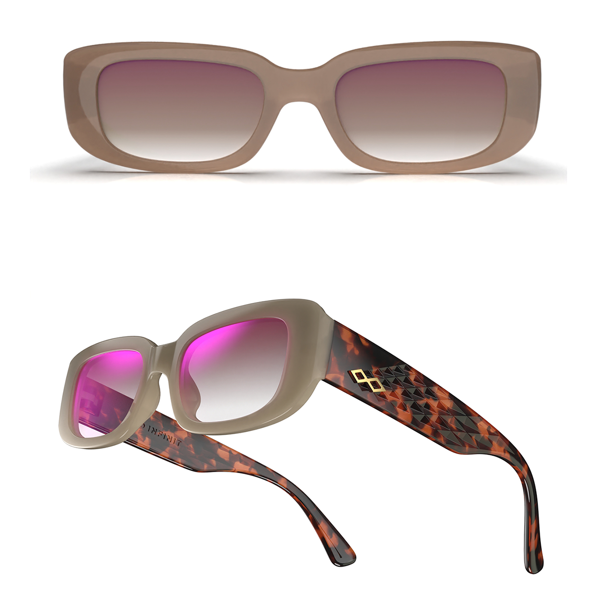 Anteojos De Sol New York 3D Milky Brown Carey Lente Marron Suave Espejada Rosa Degrade Edicion Limitada