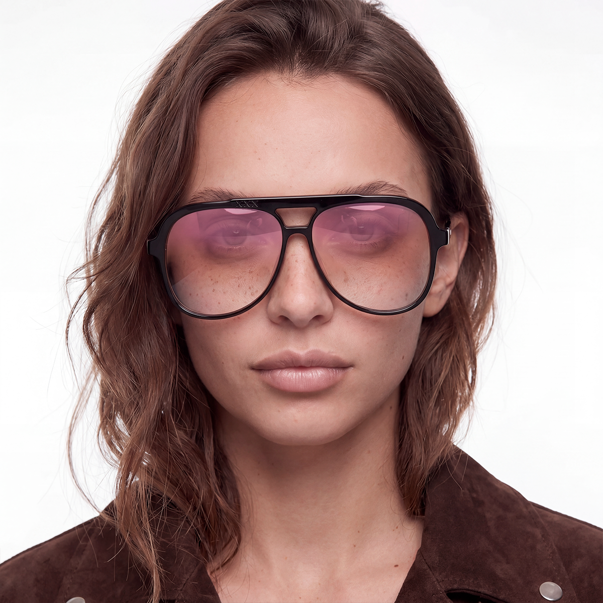 Triple Xxx Negro Brillo Lente Marron Suave Espejada Rosa Degrade