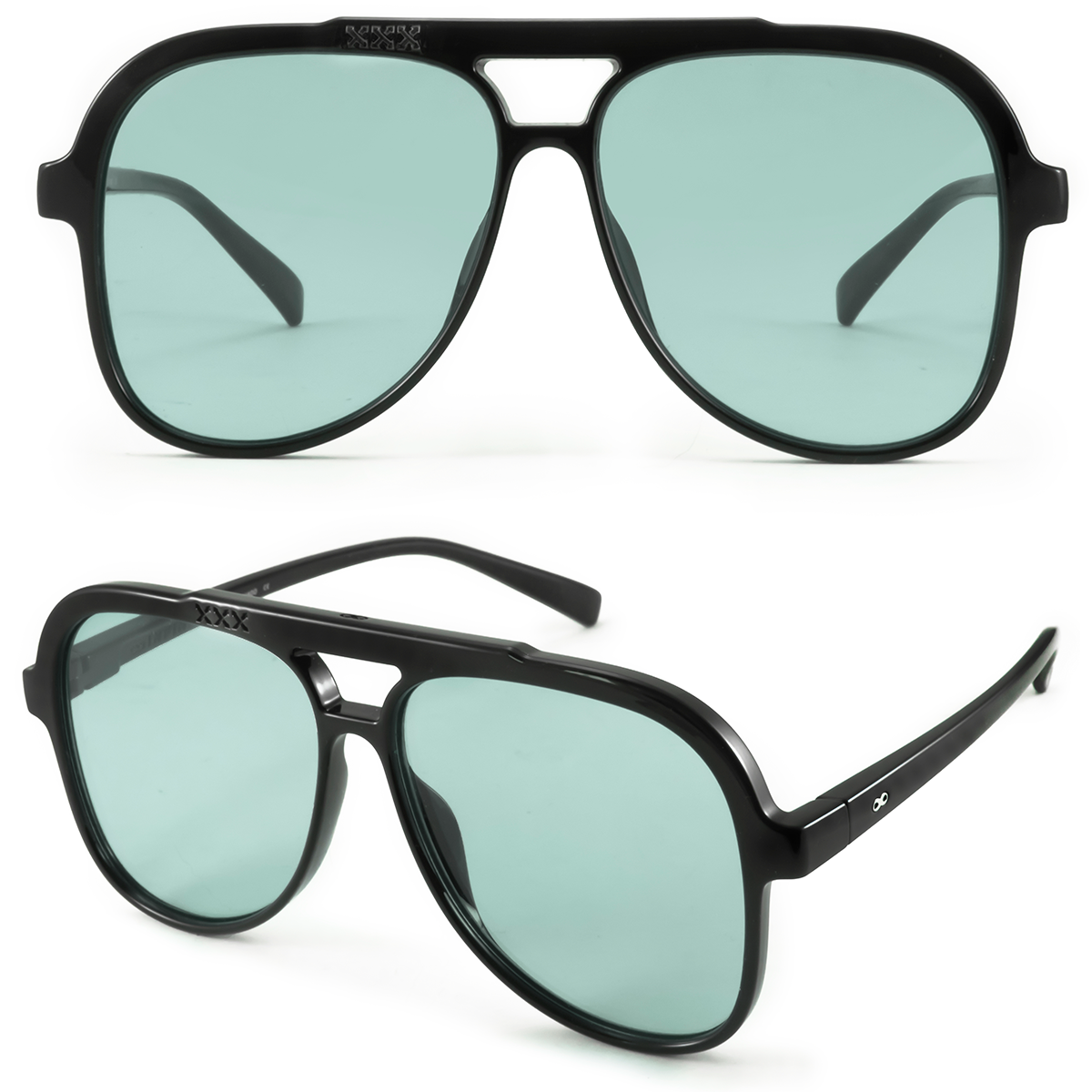 Triple Xxx Negro Brillo Lente Turquesa
