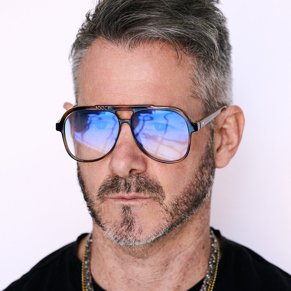 Triple Xxx Carey Lente Suave Espejada Azul Degrade