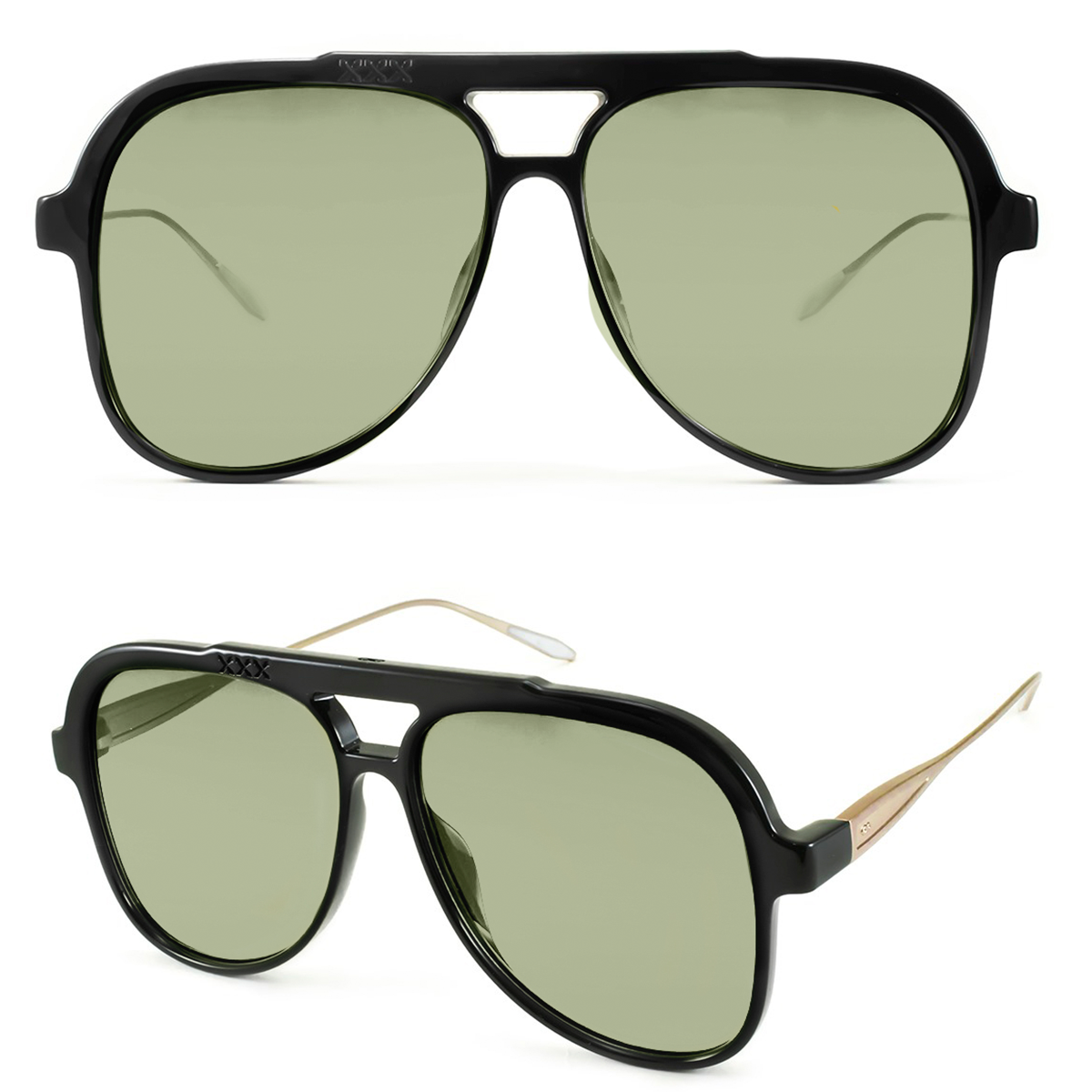Triple Xxx Metal Negro Brillo Lente Verde