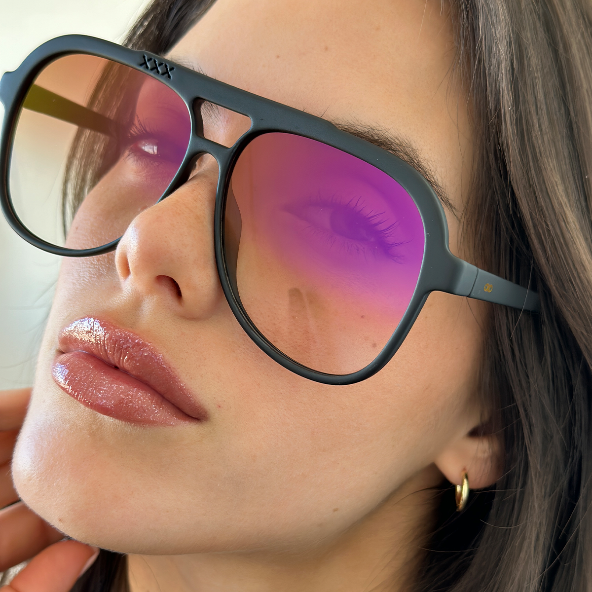 Triple Xxx Negro Brillo Lente Marron Suave Espejada Rosa Degrade