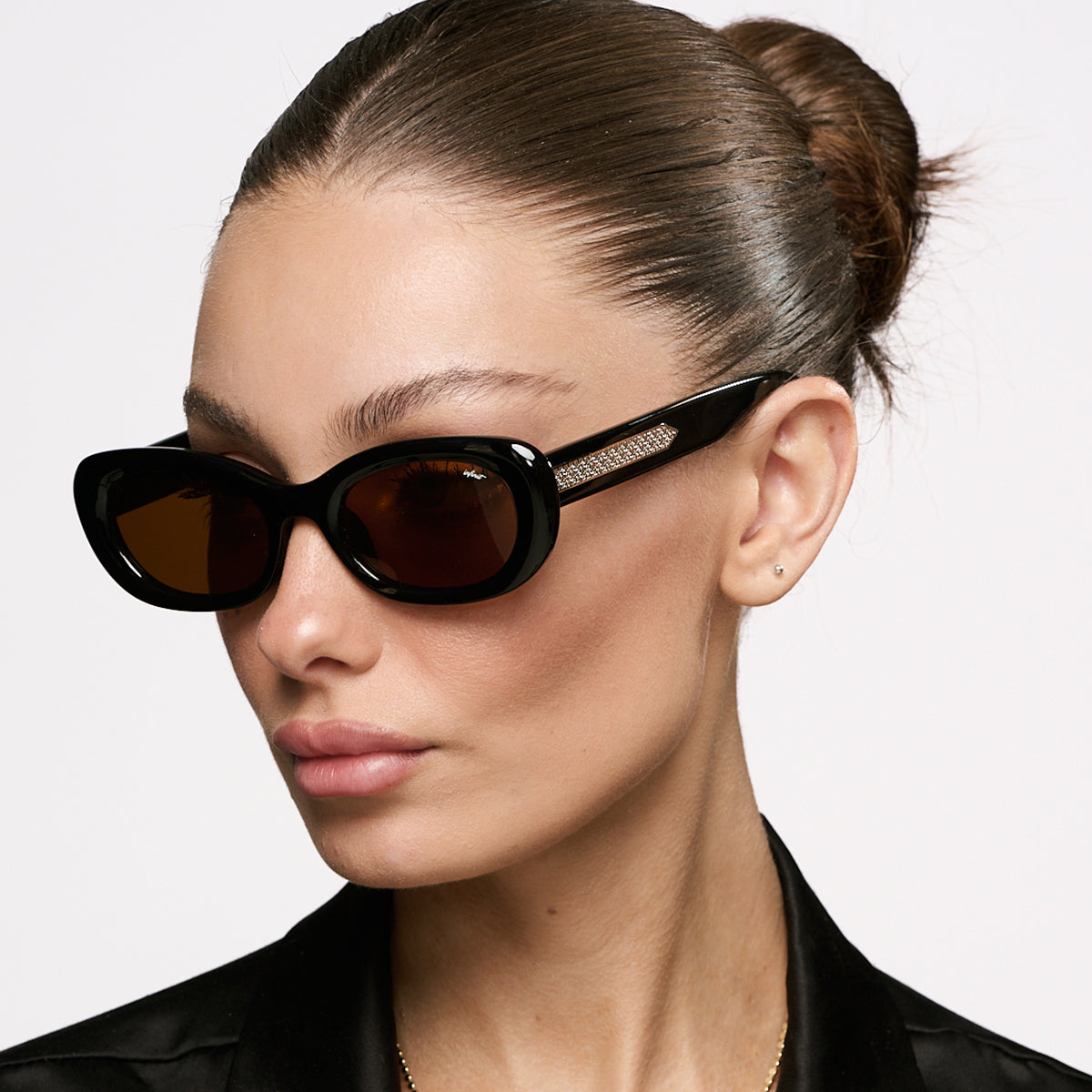 Twiggy Negro Brillo Lente Marron